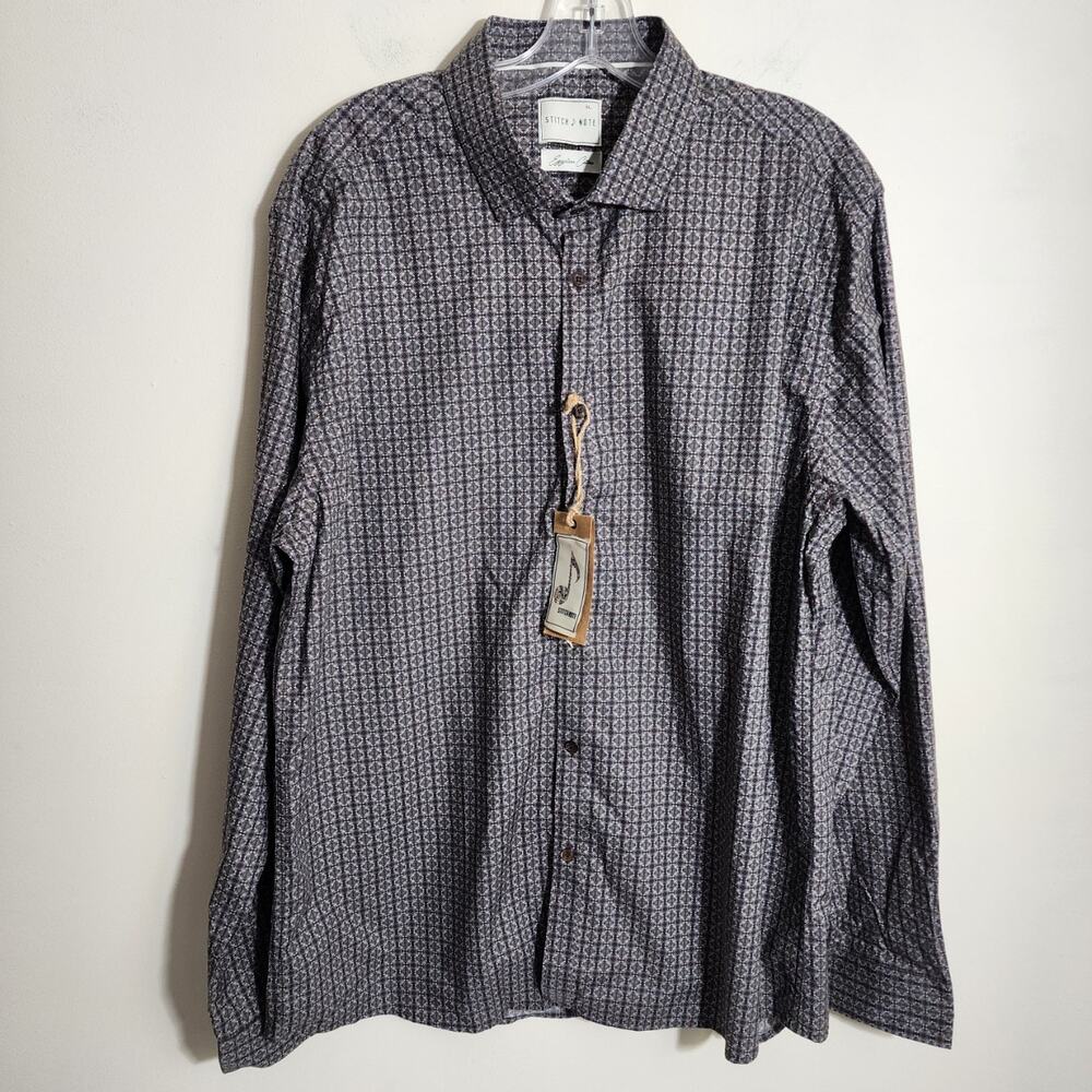 Stitch Note NWT 100% Egyptian cotton button front long sleeve shirt men's sz XL‎